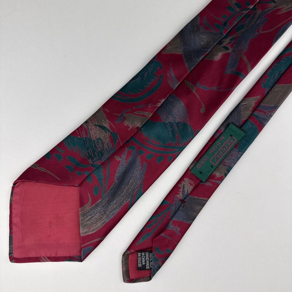 Accents Isaac Zelcer Red Green Abstract Print Short Silk Tie 56.5" x 3.5"